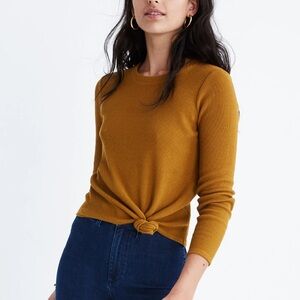 Madewell Antique Gold Texture and Thread Jacquard Knot Front Ribbed Top Medium